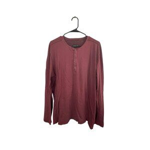 John Varvatos Star USA Long Sleeve Henley Shirt XL Burgundy 100% Cotton Mens